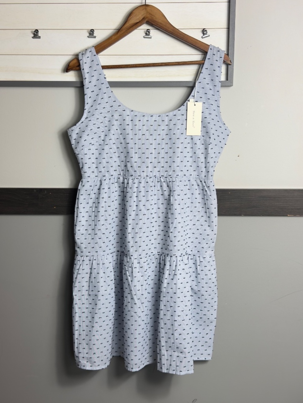 SIM & SAM sleeveless tank midi dress polka texture embroidered tie back size M